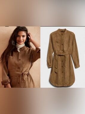 Banana Republic Suede Shirt Dress in Warm Camel Brown